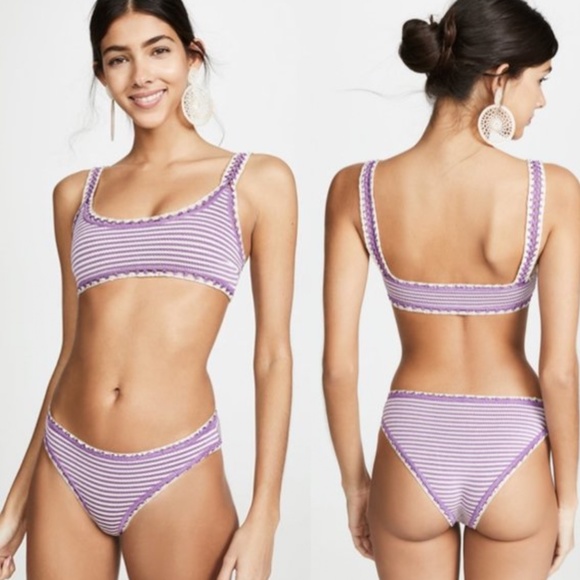 Solid & Striped Dawn Bikini Set In Purple Ivory - Picture 1 of 5